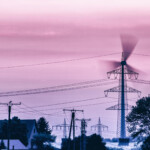 Morgenrot, Überlandleitung, Windräder